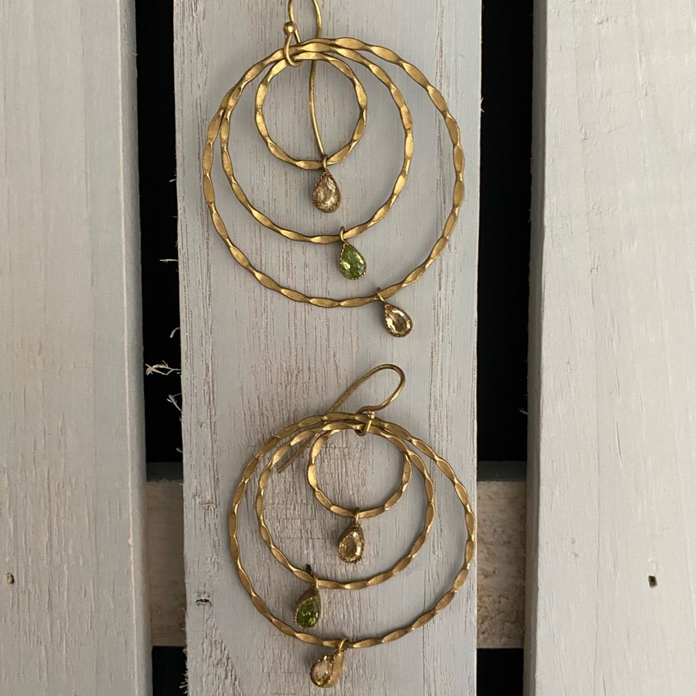 BUNDLE of 3 gold earrings drop dangle beaded stone